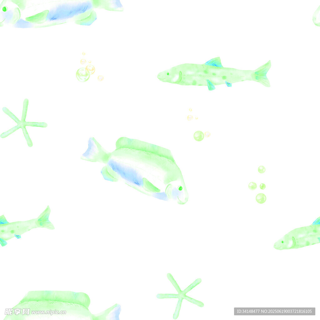 清新水彩风海洋生物图案