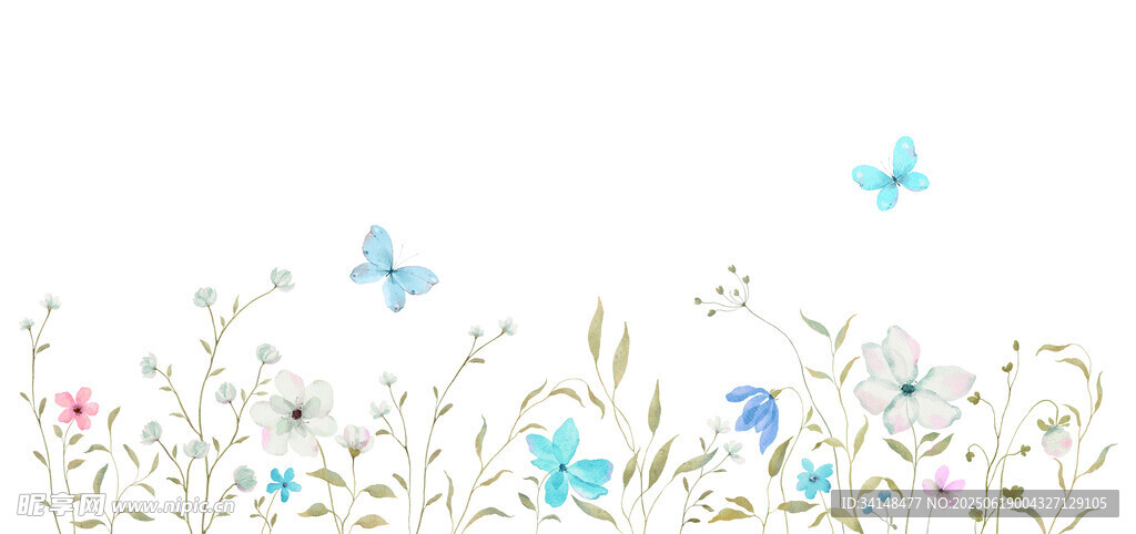清新花卉与蝴蝶插画