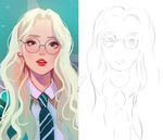 金发少女插画线稿与上色图