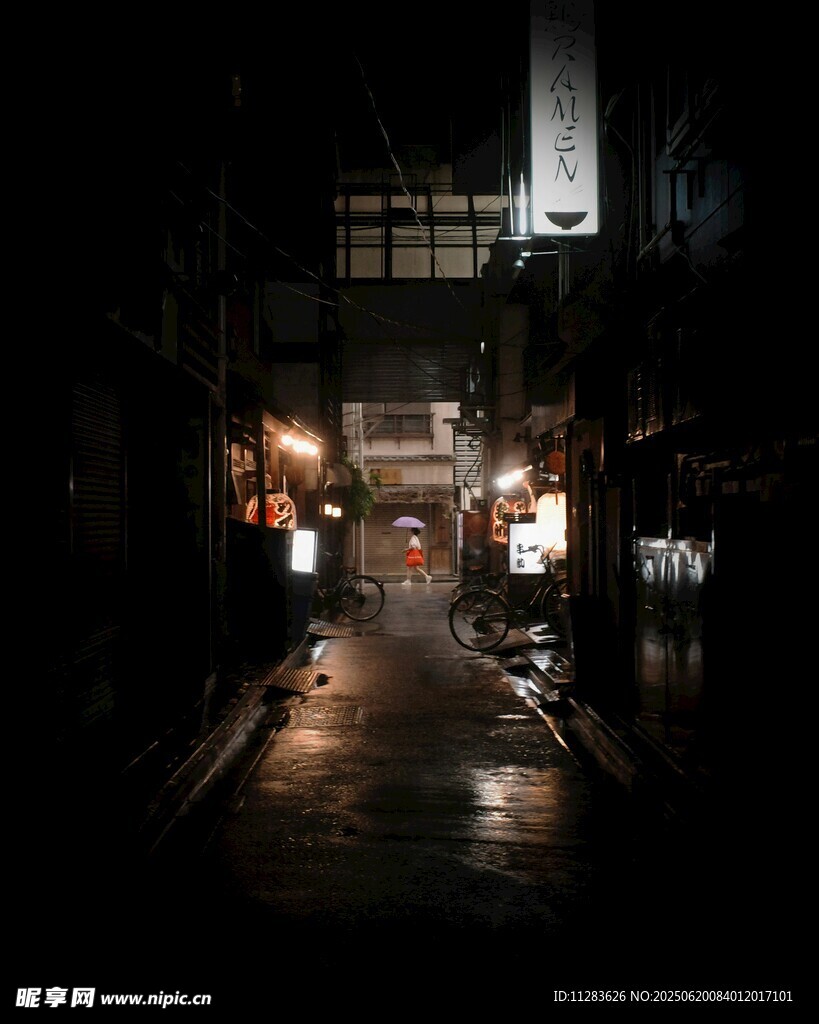 雨夜中的城市小巷