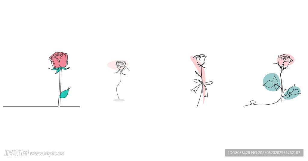 连续线条玫瑰花卉极简主义png