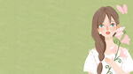 女孩赏樱蝴蝶相伴手绘插画