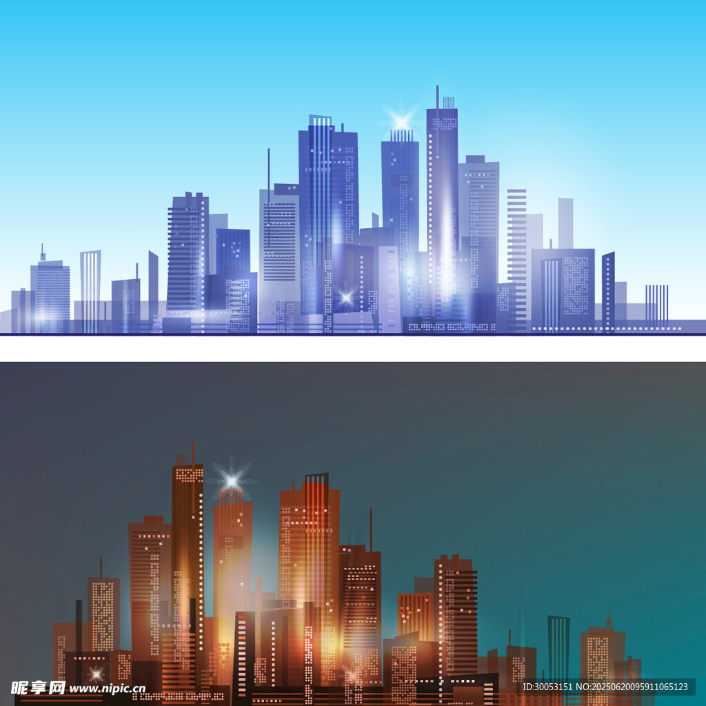 城市天际线日夜不同风貌