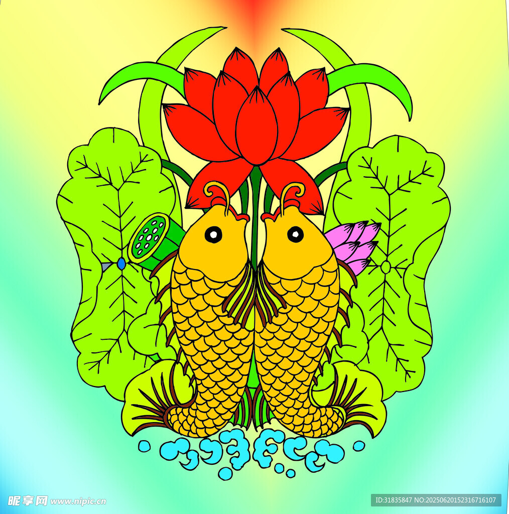 双鱼戏莲图