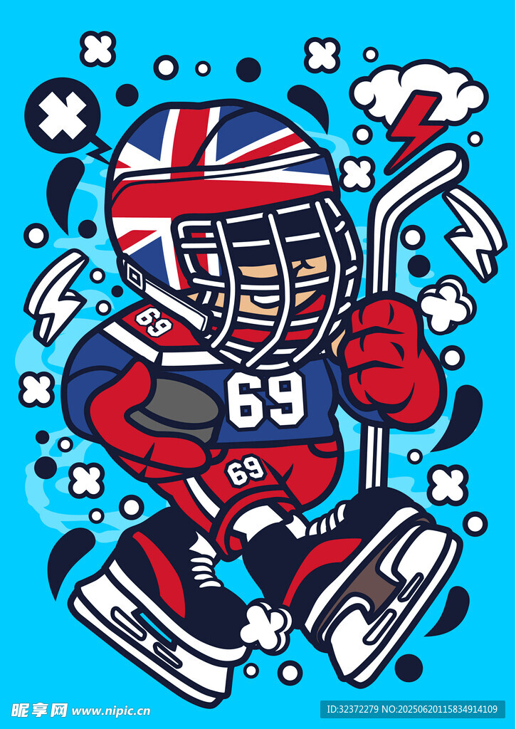 英国风冰球运动员插画