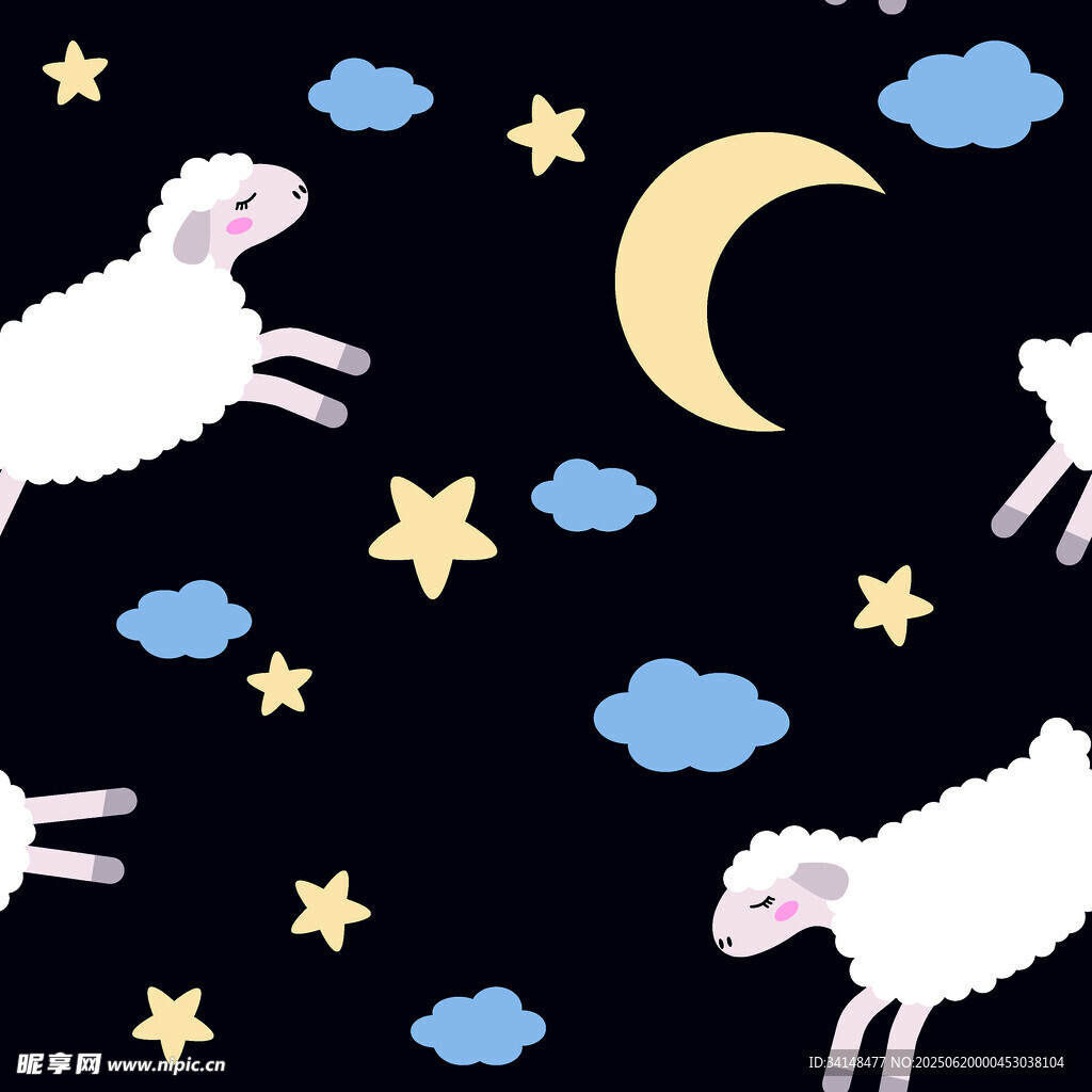 夜空下跳跃的绵羊与星月
