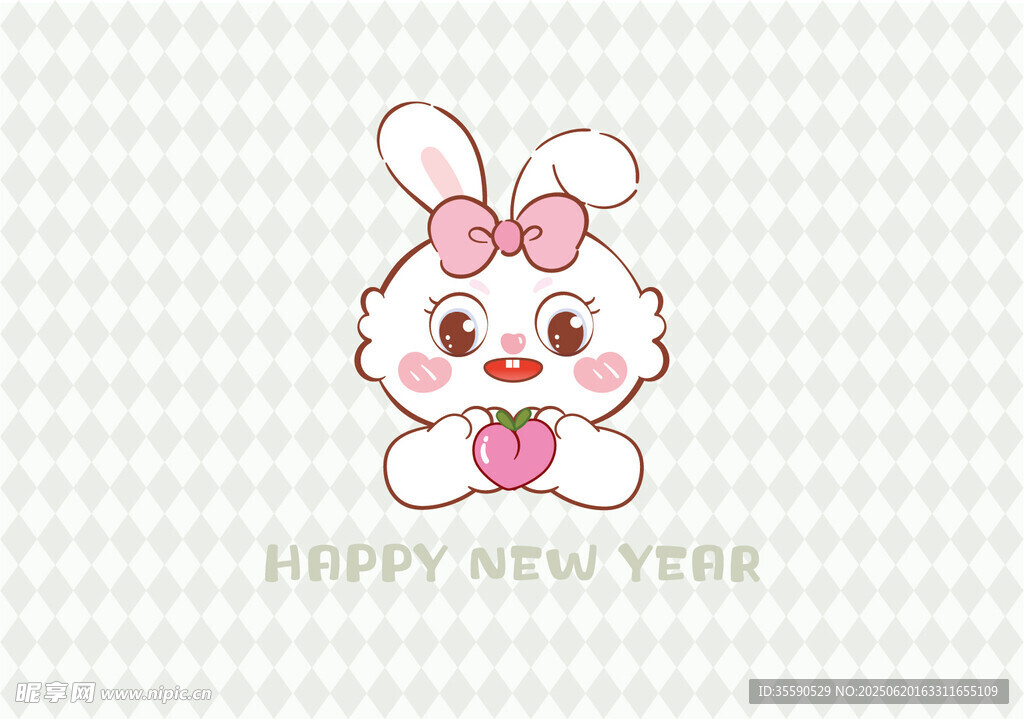 新年可爱蝴蝶结小兔
