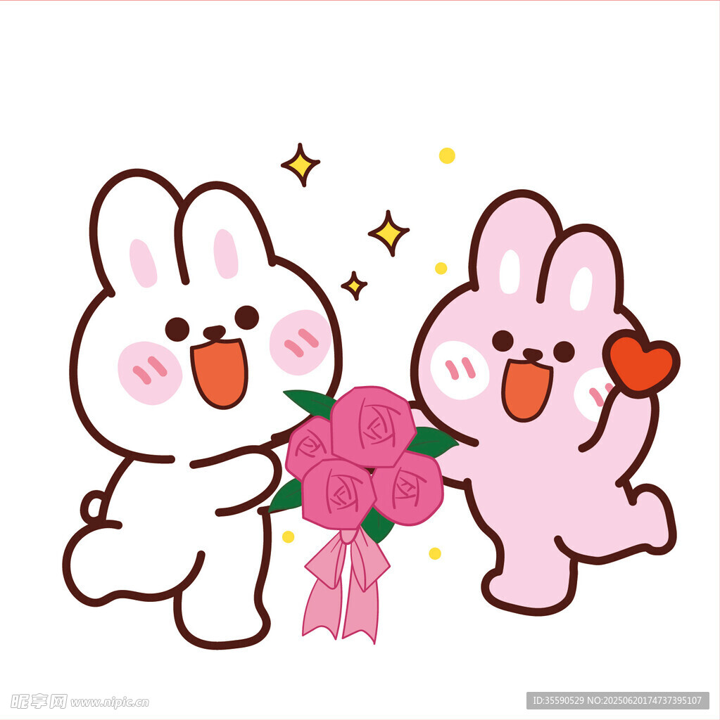 可爱兔子送花卡通形象