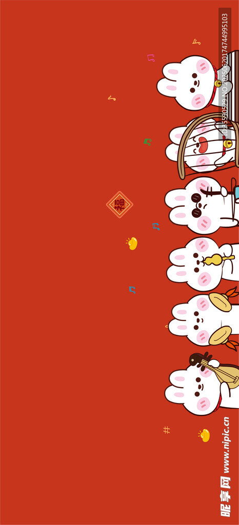 喜庆红色背景卡通图案