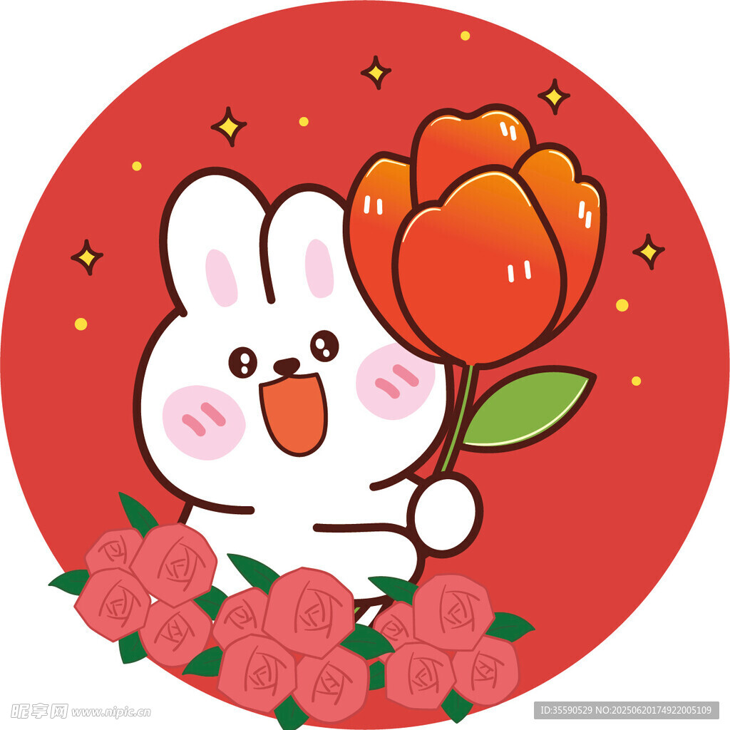 白兔捧花贺喜