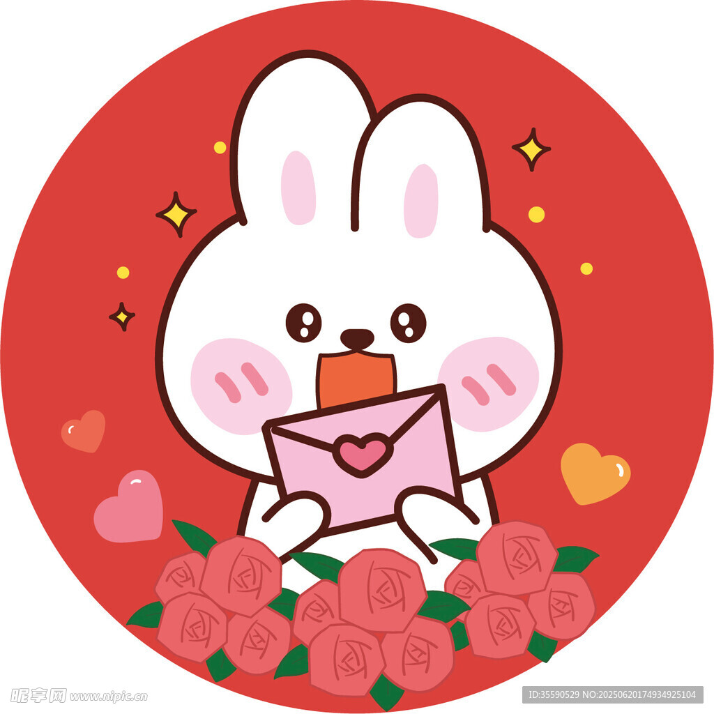 可爱小兔手持信封送祝福