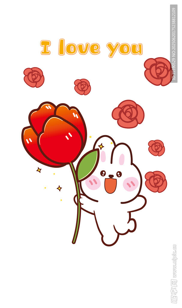 白兔持花表爱意