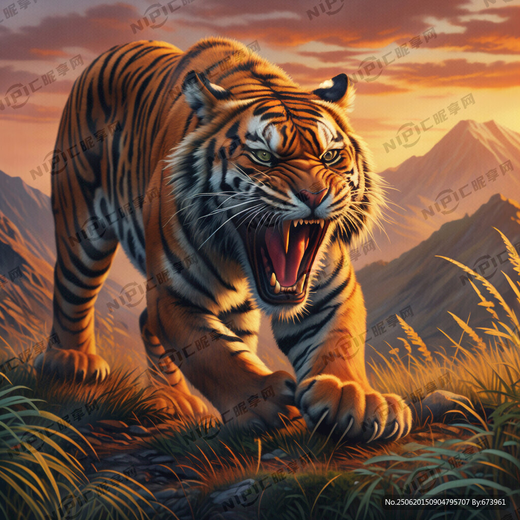 下山虎 张嘴凶猛 脚踩杂草