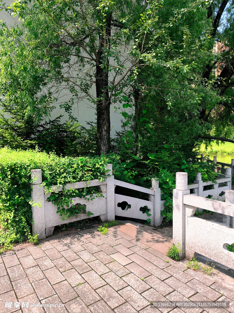 公园中式围栏绿植景观