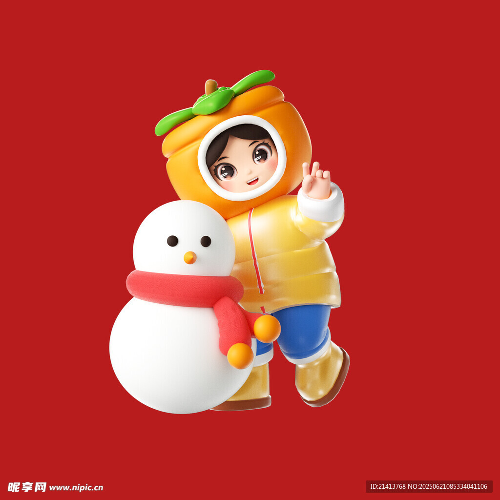 冬日孩童与雪人欢乐相伴