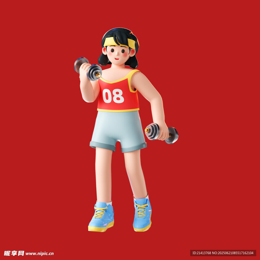 活力女孩举哑铃健身