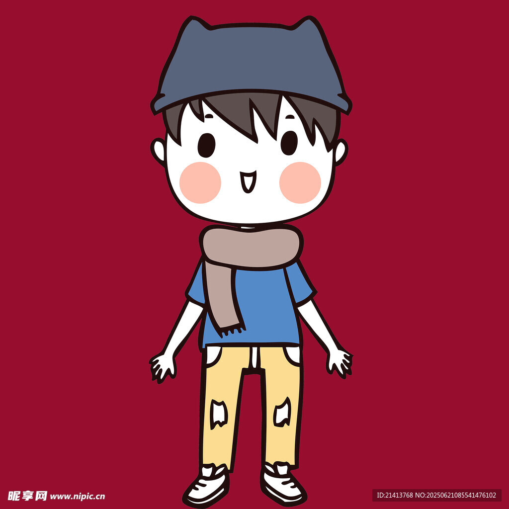 戴帽围巾的卡通小男孩