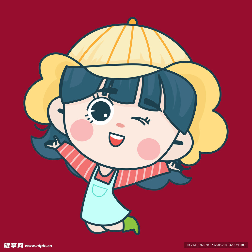 戴斗笠的俏皮卡通女孩