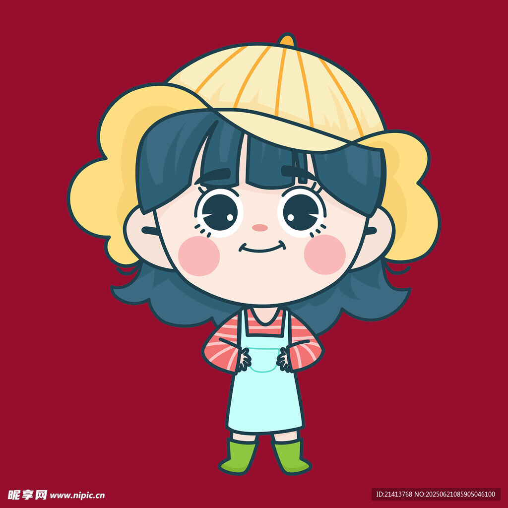 戴草帽的可爱卡通小女孩