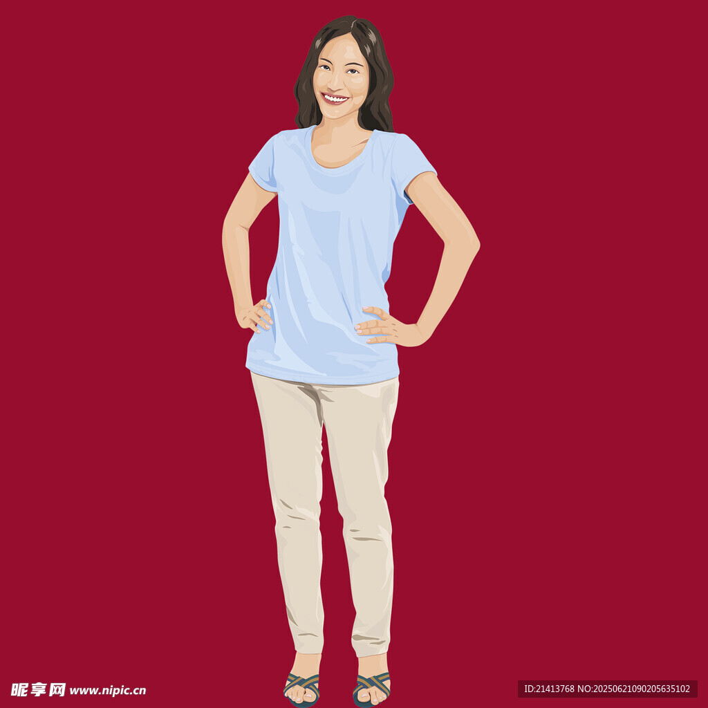 蓝衣女士自信站姿展示