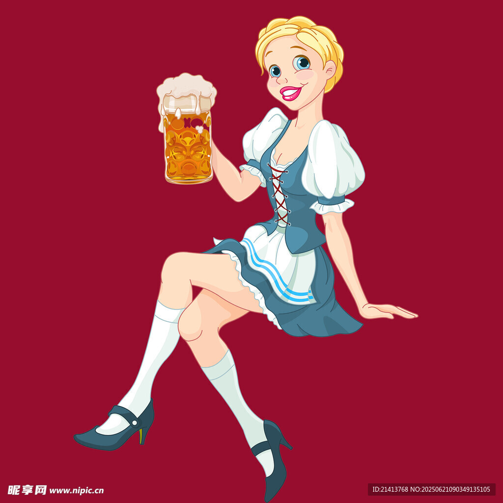 金发女郎手持啤酒杯