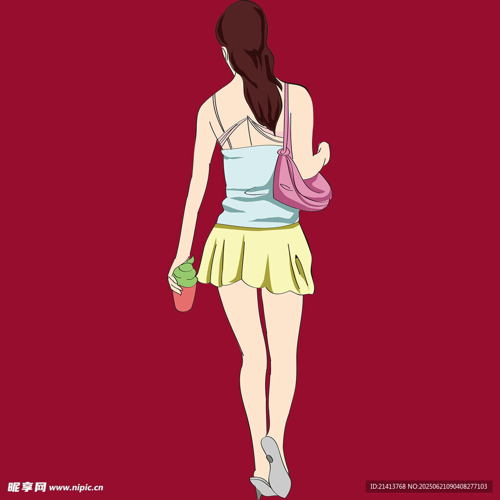 时尚女孩背影 手持冰淇淋