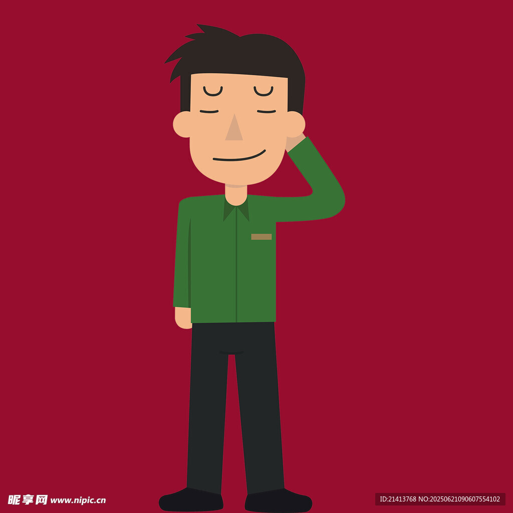 绿色上衣男子敬礼形象