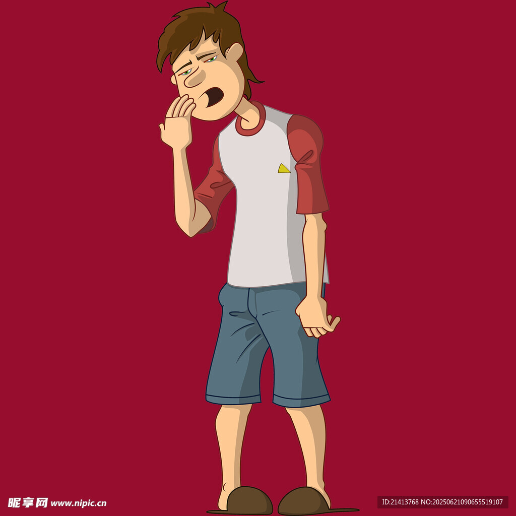 打哈欠的休闲男孩