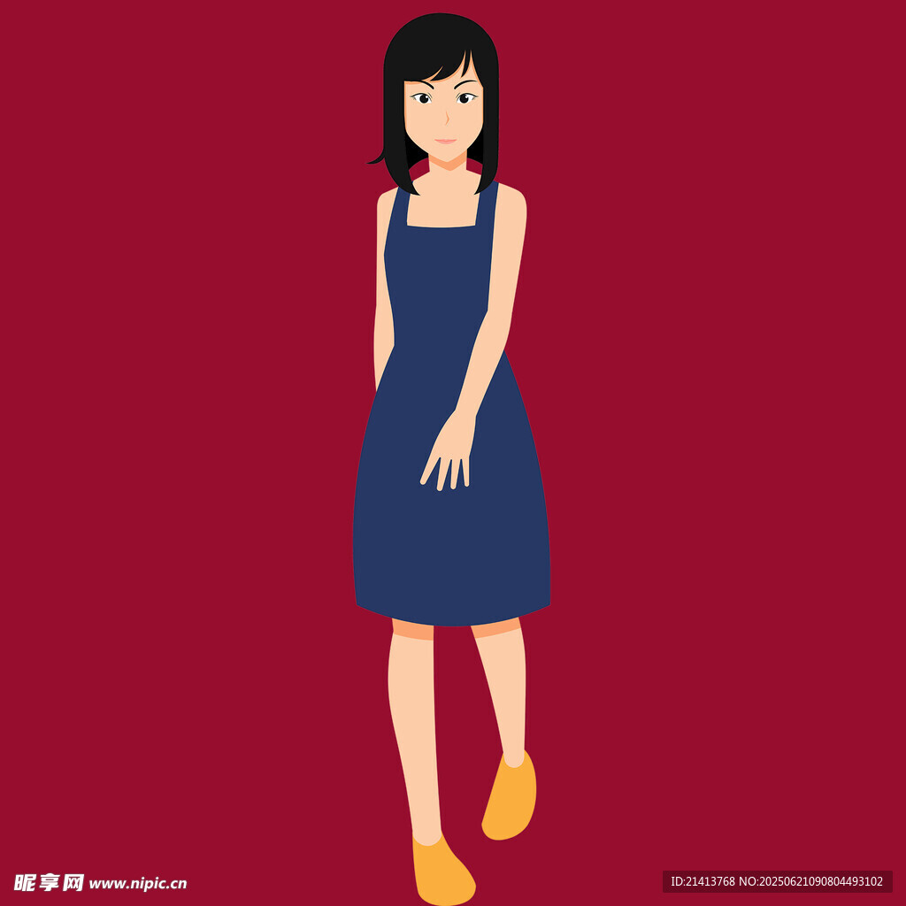 穿蓝裙的卡通女孩