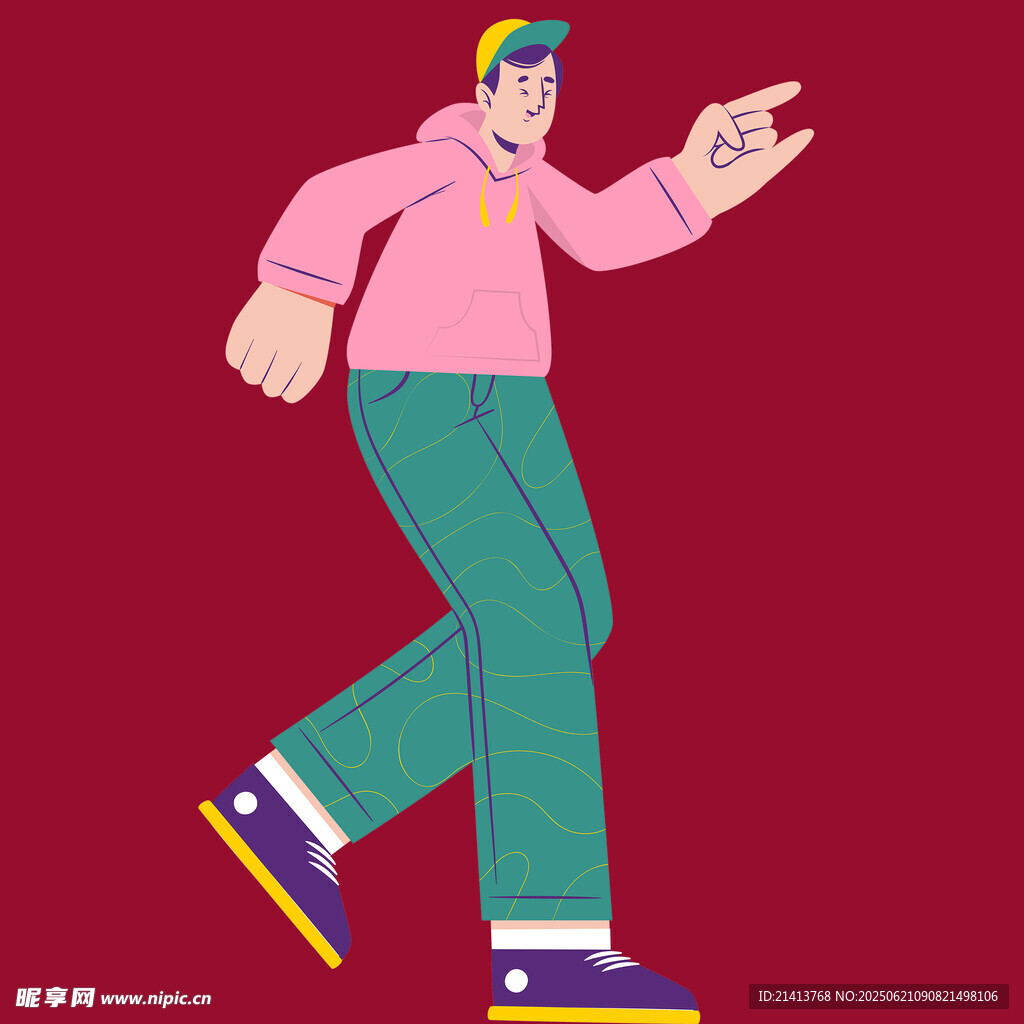 活力男子行走指向前方