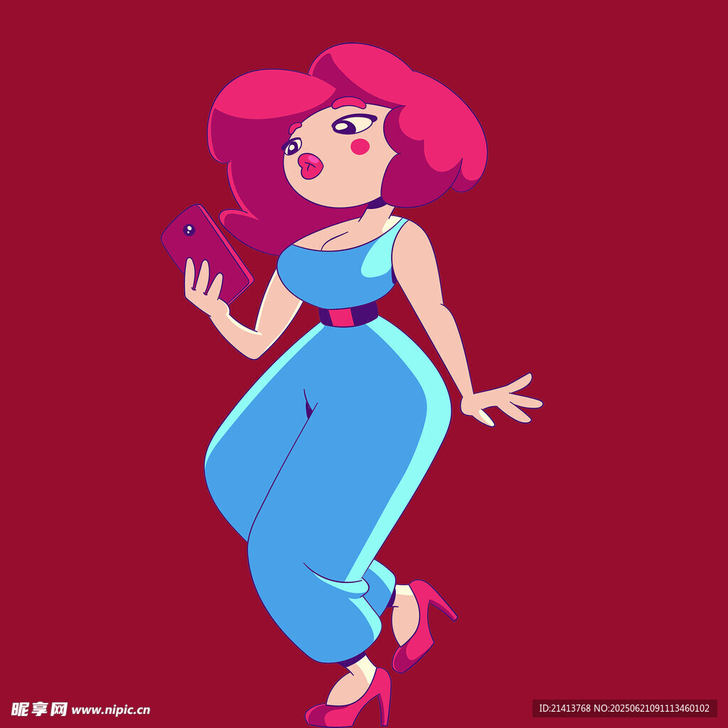 粉色头发的时尚卡通女郎