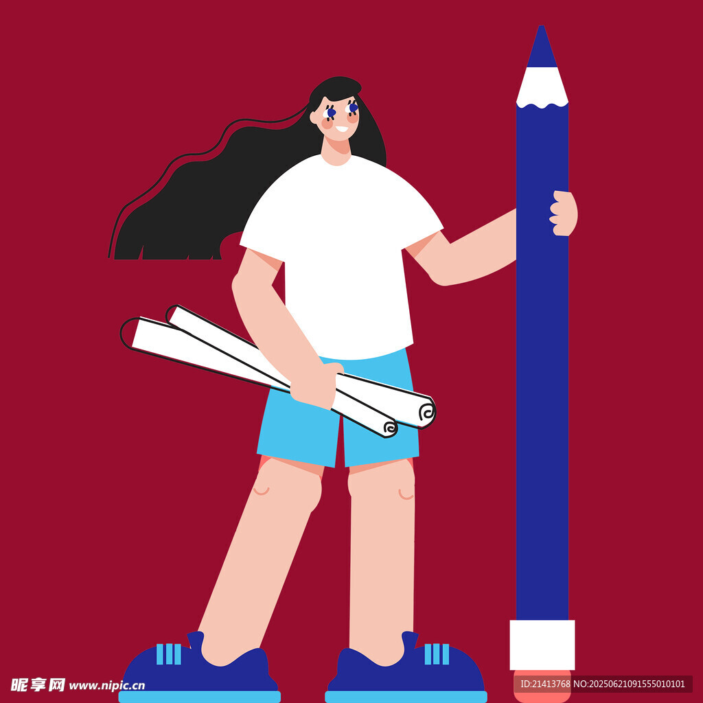持巨笔的创意设计女孩