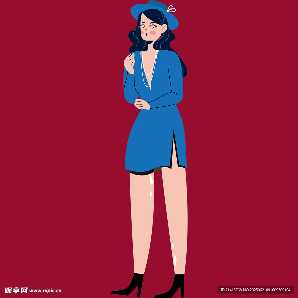 时尚蓝衣女士优雅站姿