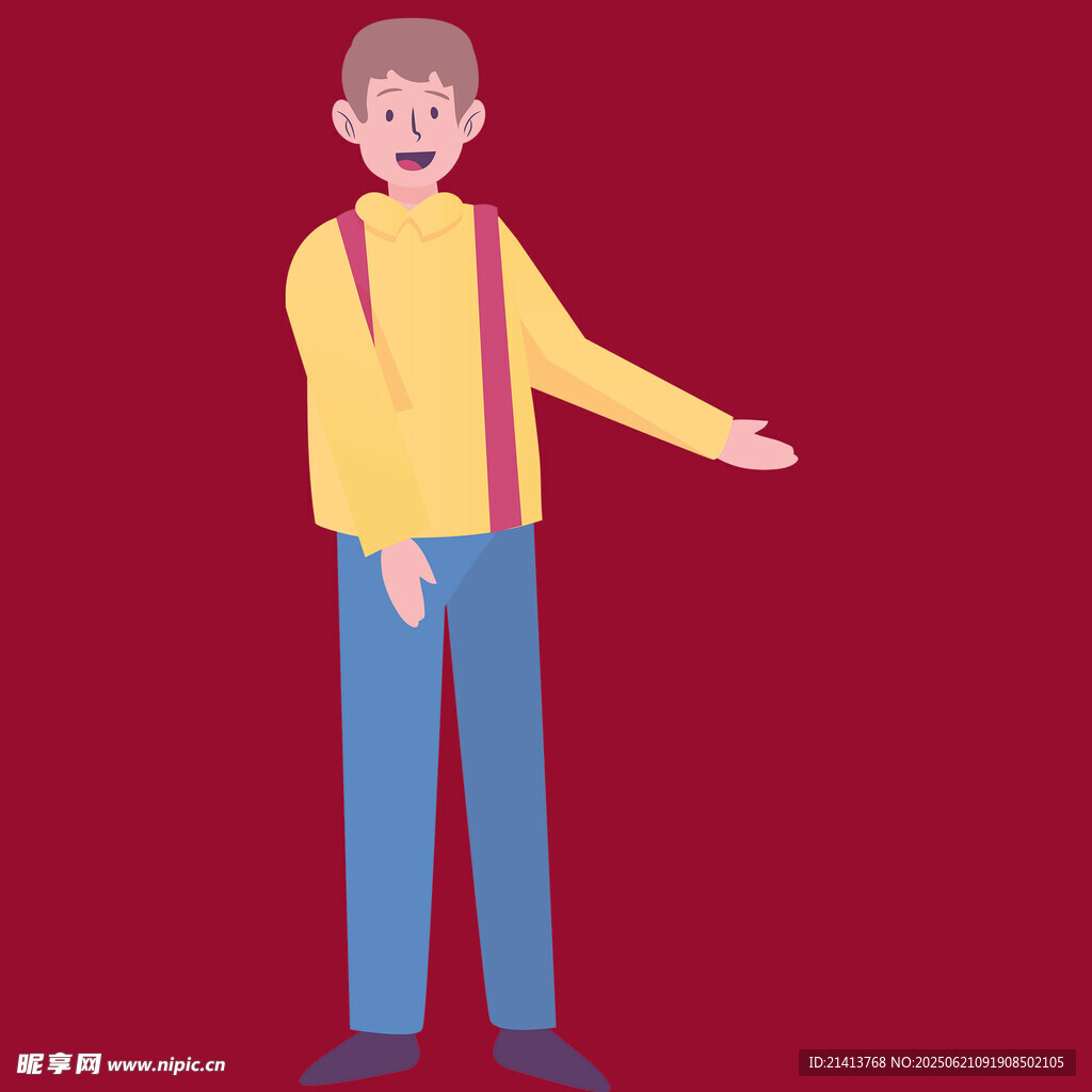 指向右侧的休闲风男子