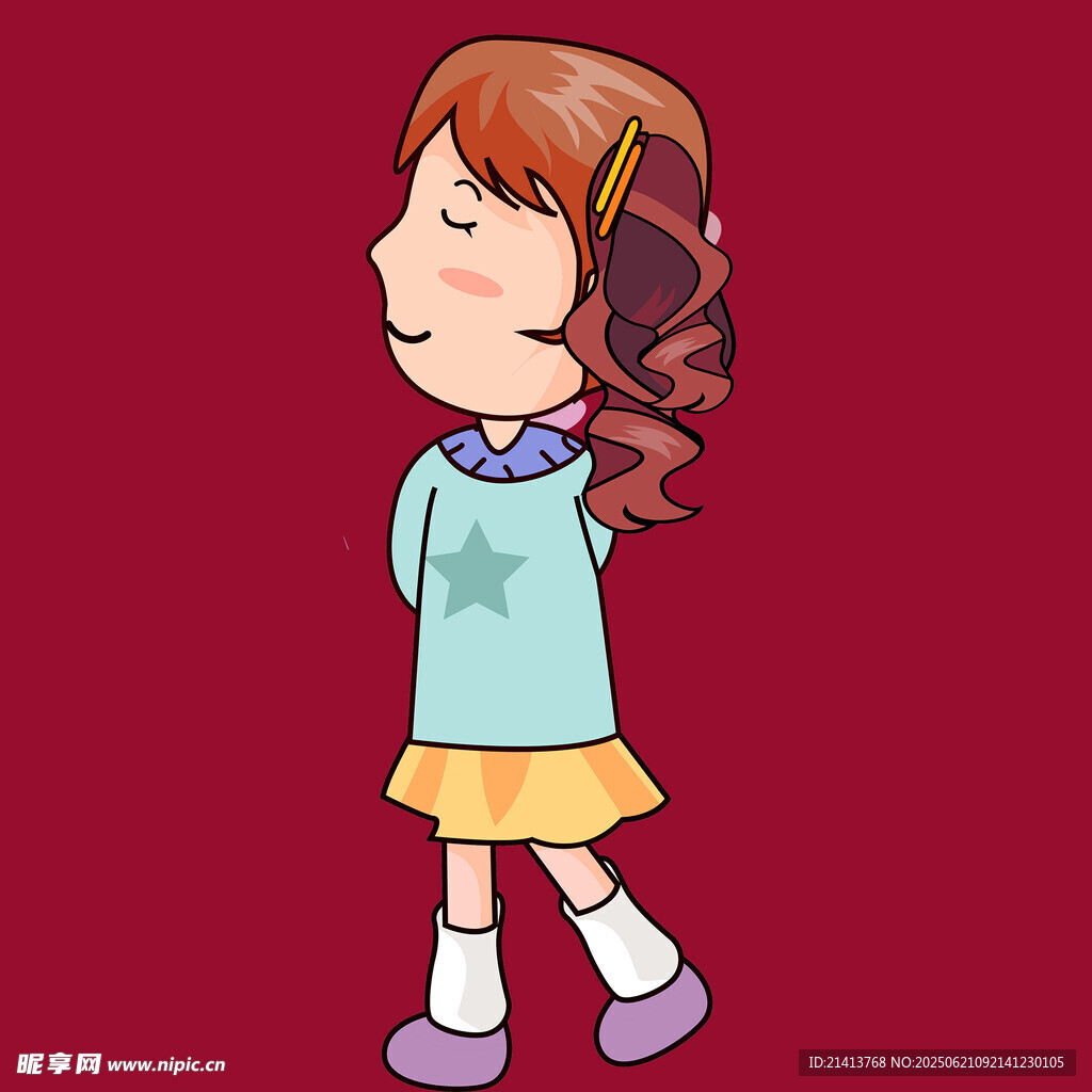 扎辫女孩侧身行走