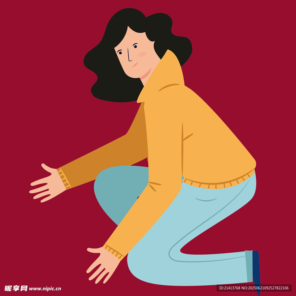 跪地女子伸手姿态插画