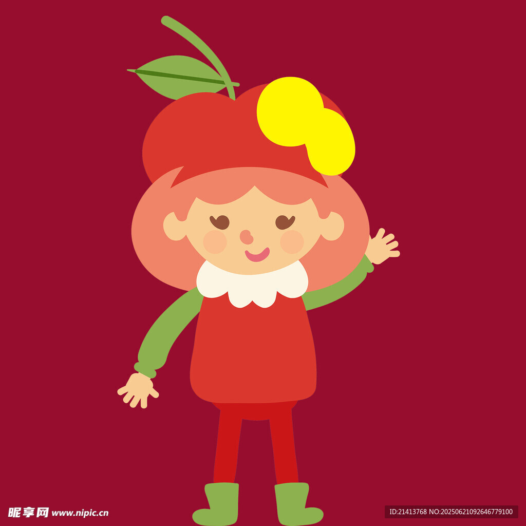 苹果装扮的可爱卡通小女孩