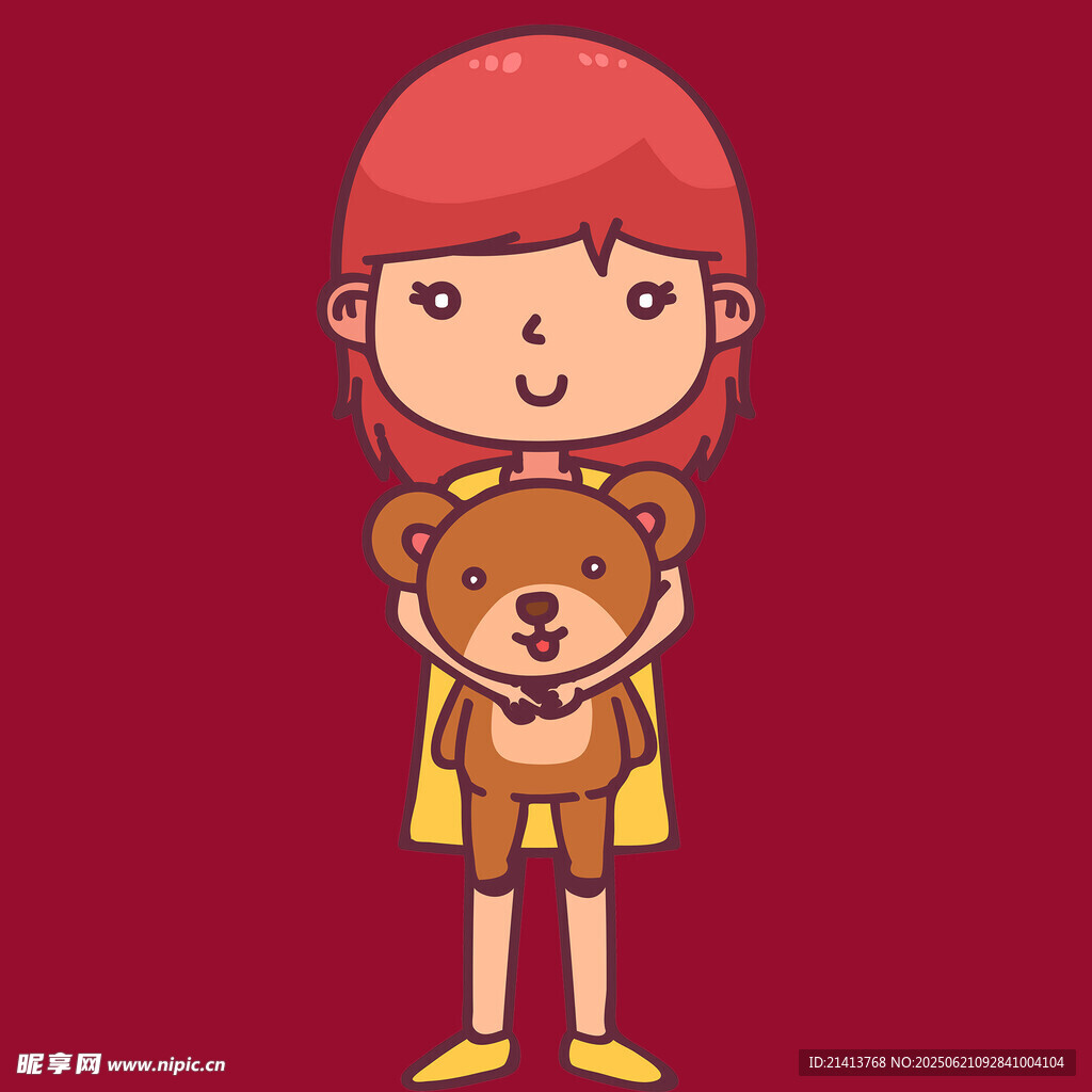 抱小熊的红衣小女孩