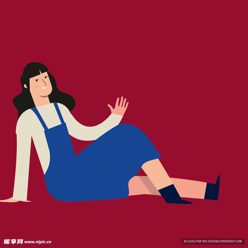 坐着挥手的休闲风女性