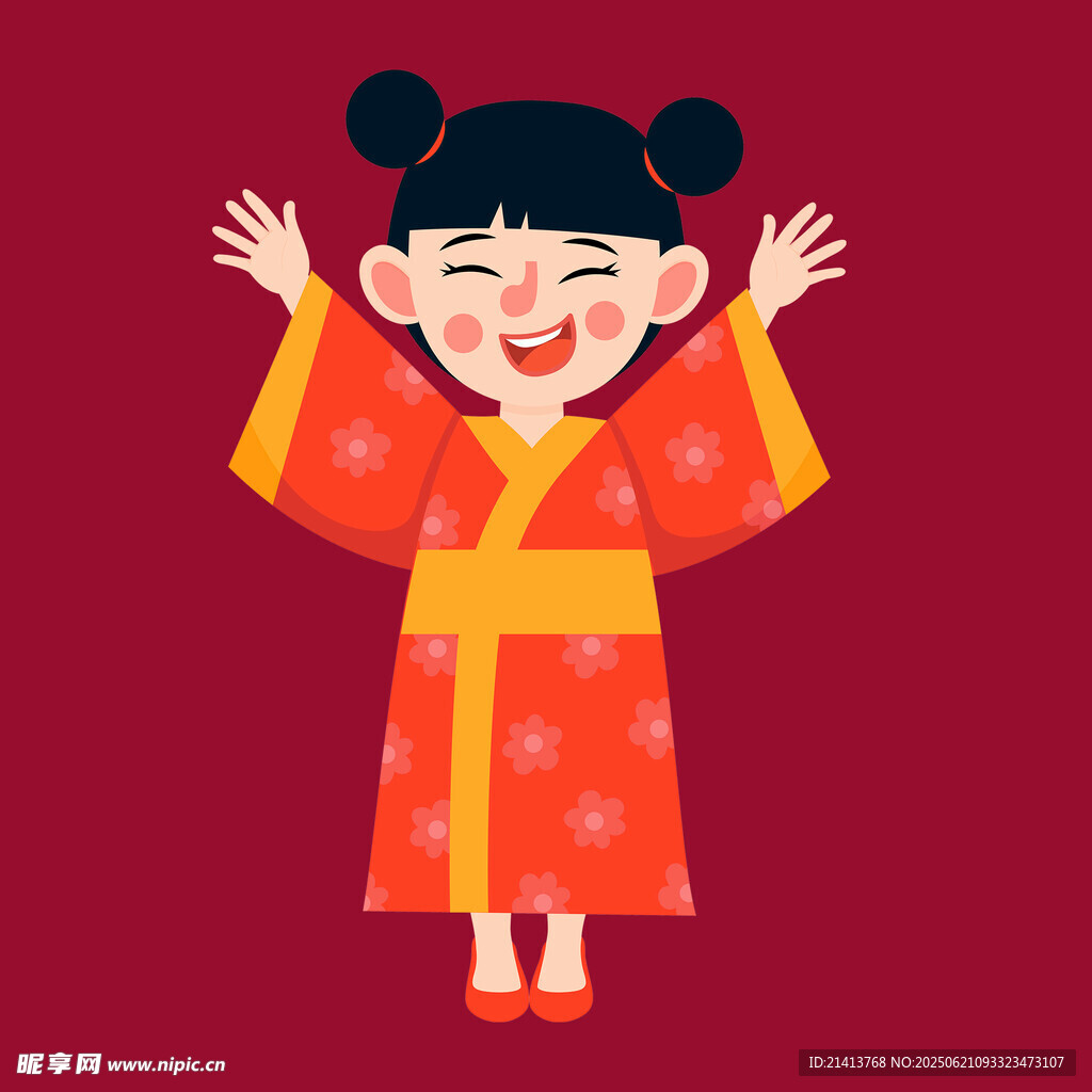 穿传统服饰的欢乐小女孩