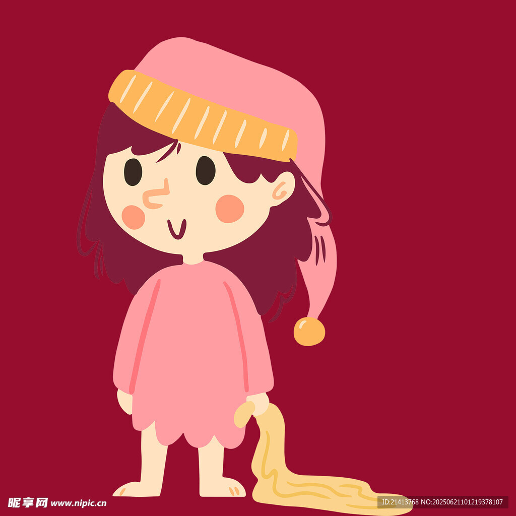 戴睡帽的可爱睡衣小女孩