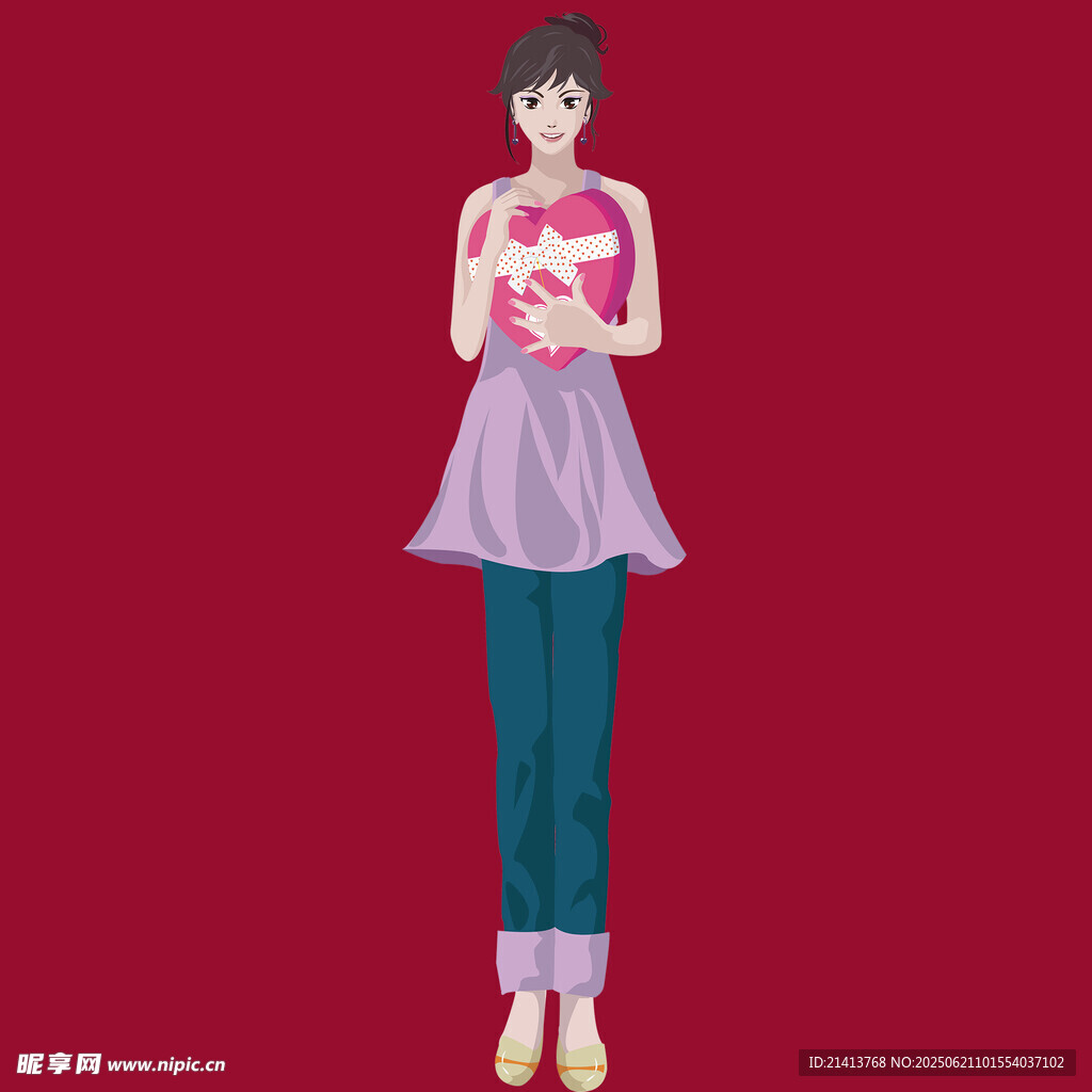 红衣女孩双手抱心形物品