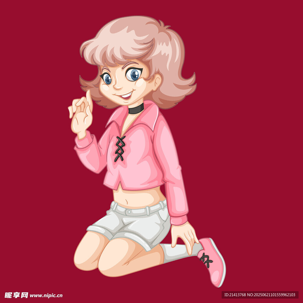 粉色系可爱少女跪坐姿态