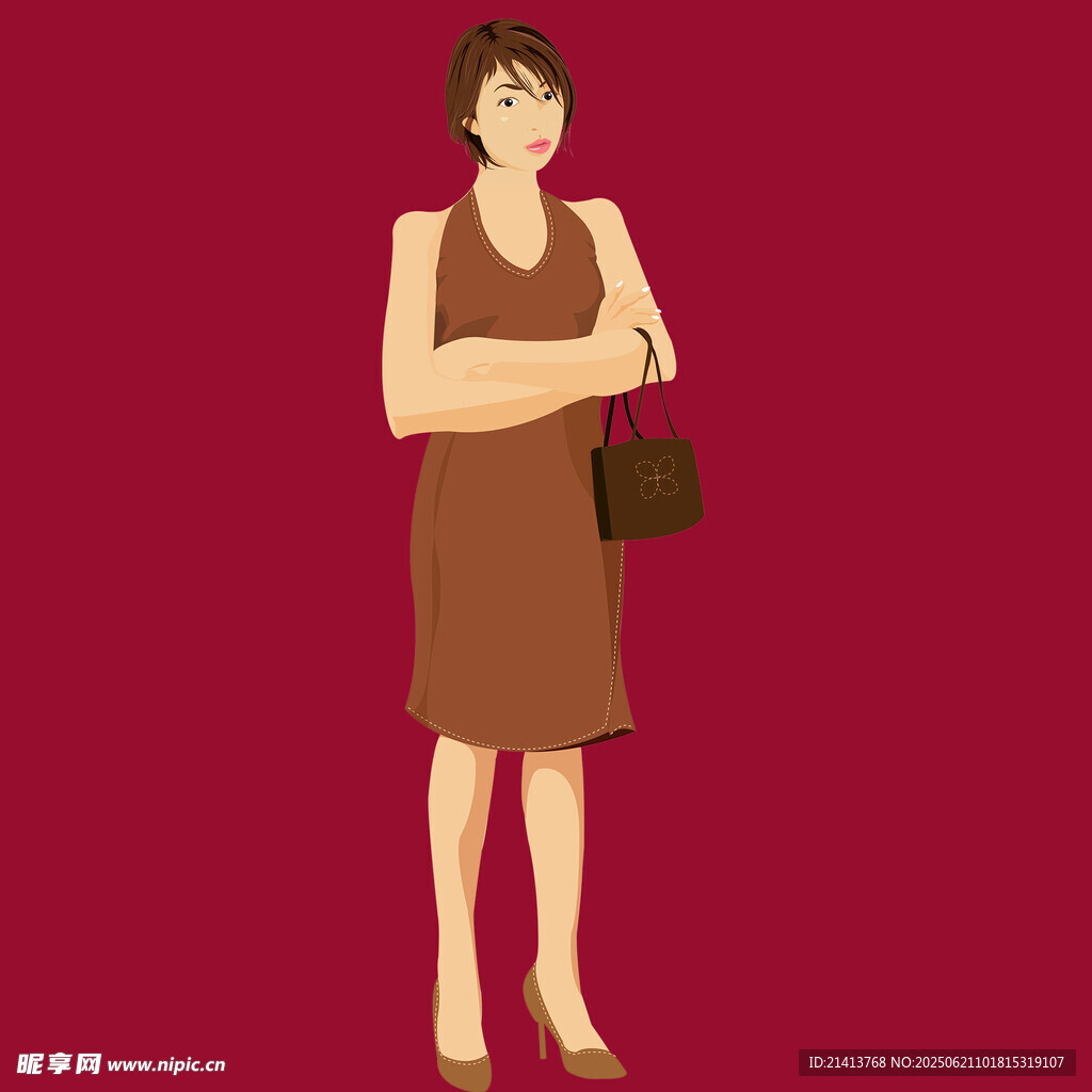 身着棕裙的持包女士