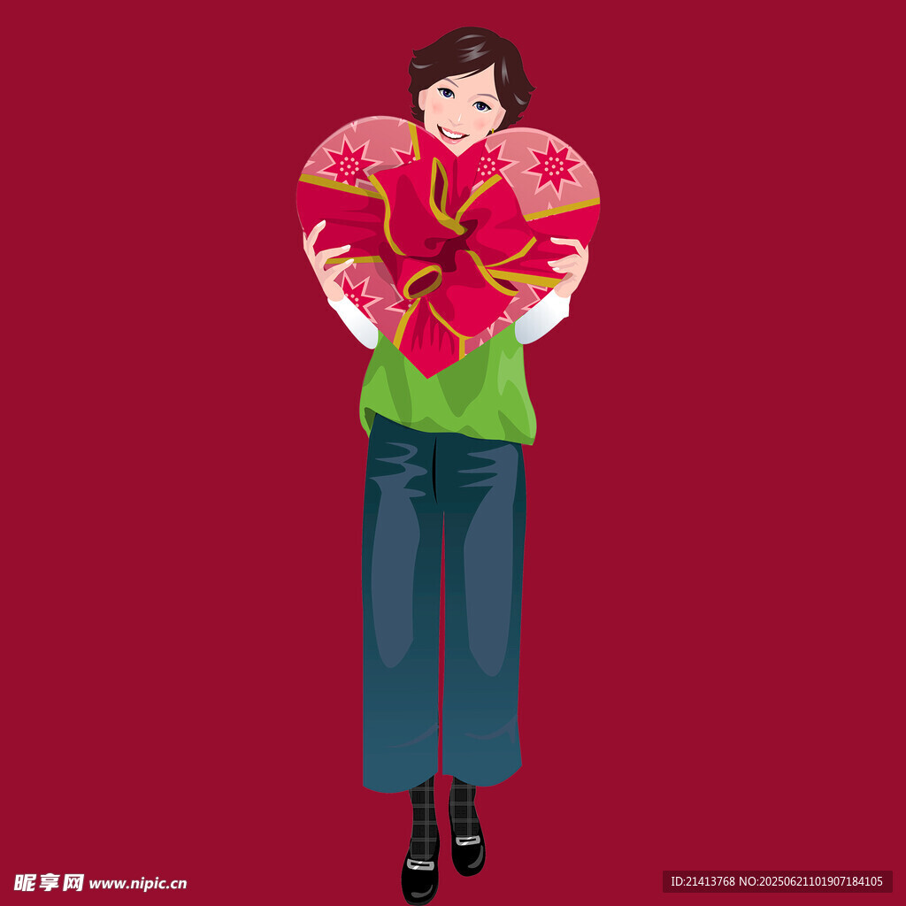 女孩手持爱心喜庆插画