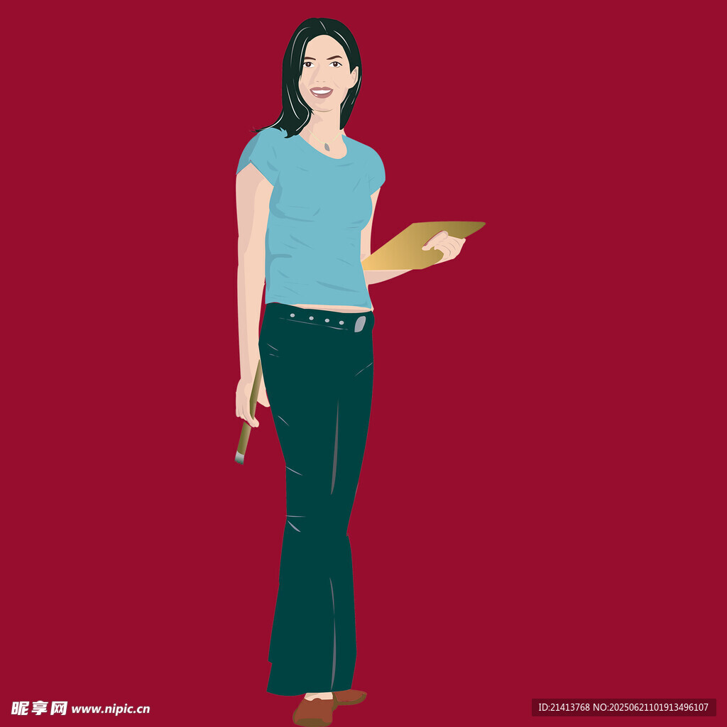 手持托盘的蓝衣女性