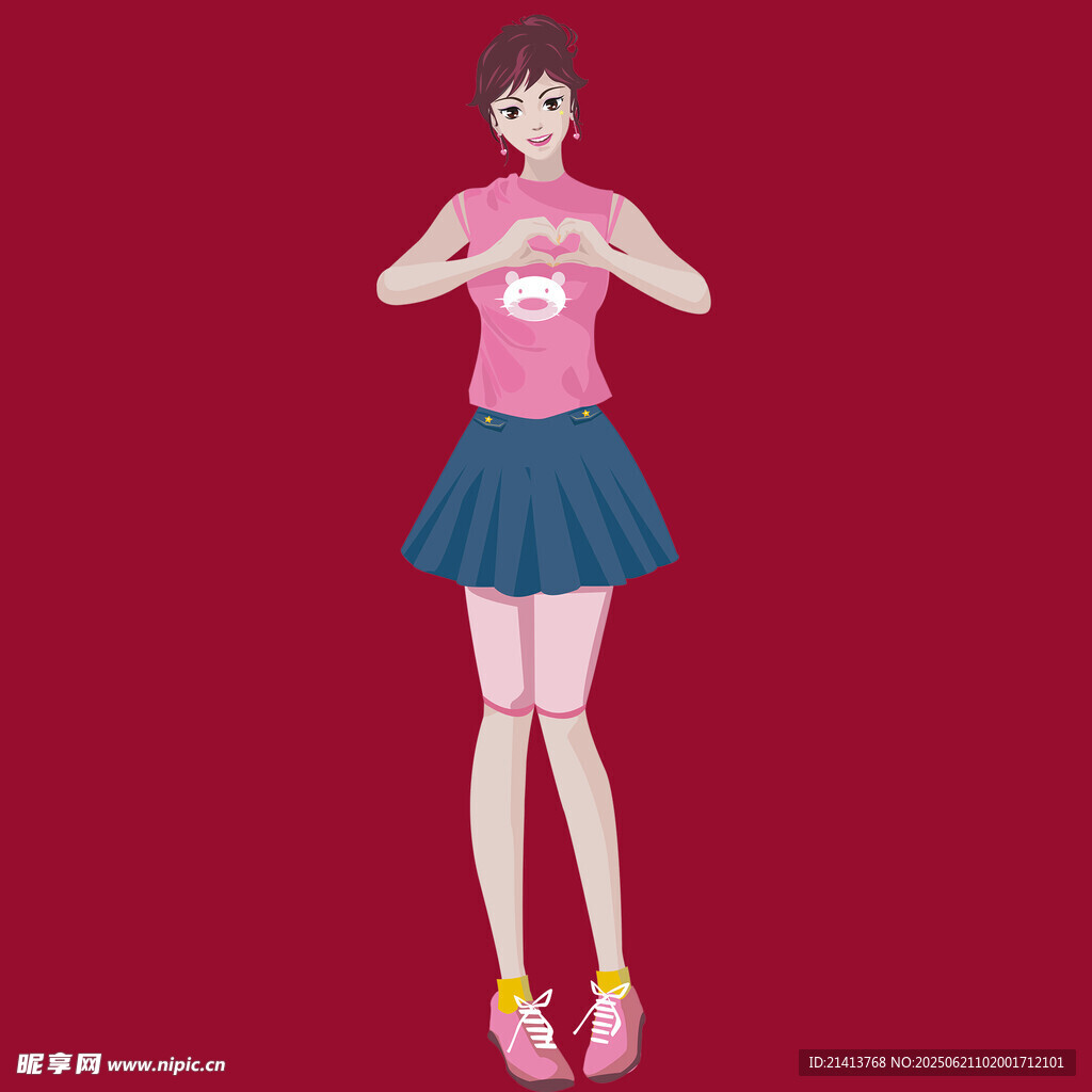 粉色系少女比心可爱形象