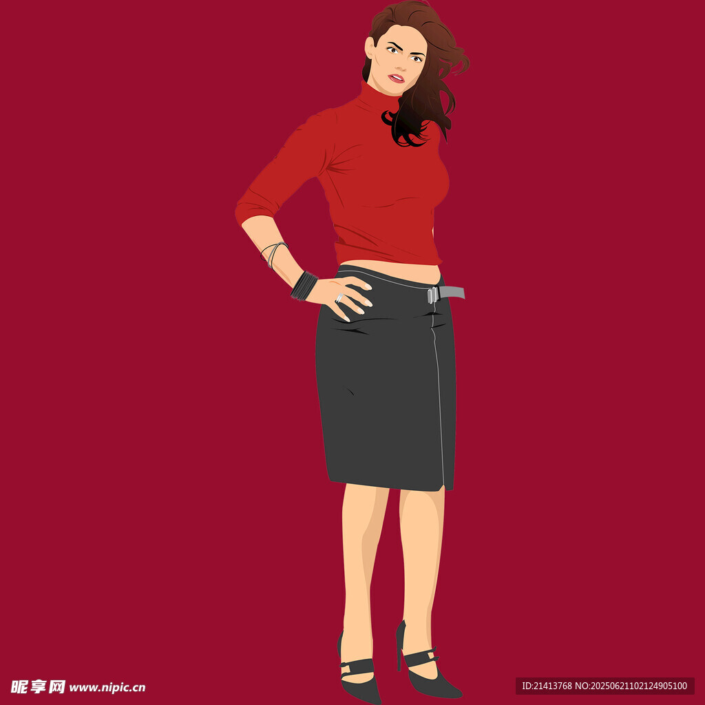 红衣女士优雅半身姿态展示