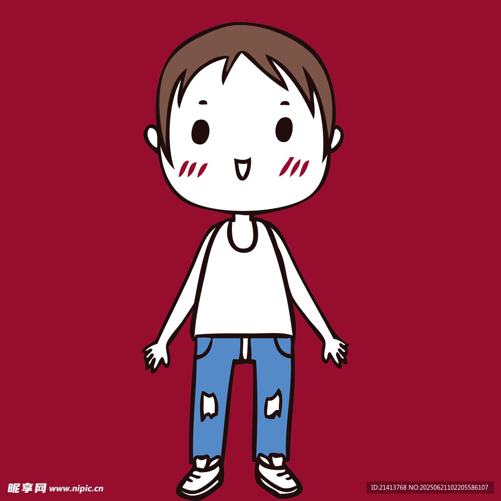 卡通男孩穿破洞牛仔裤