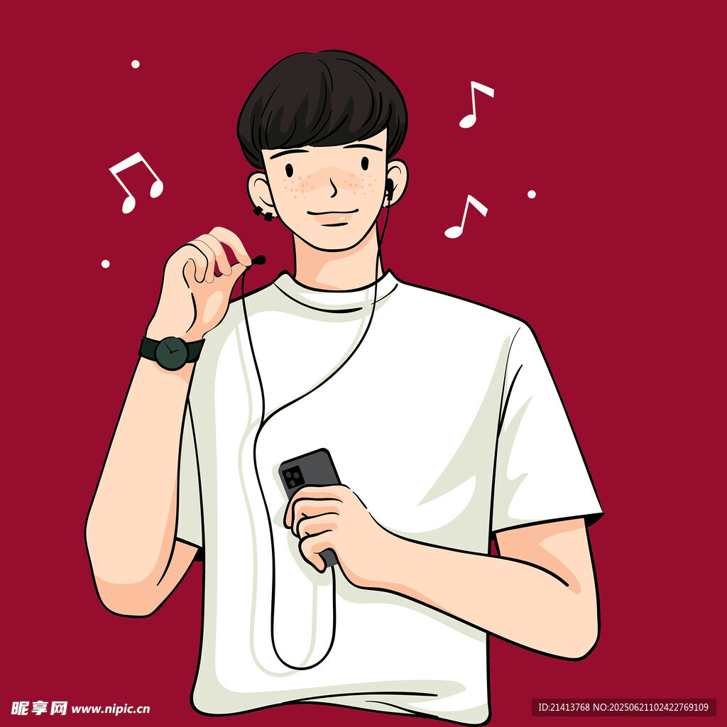 男生戴耳机享受音乐时刻